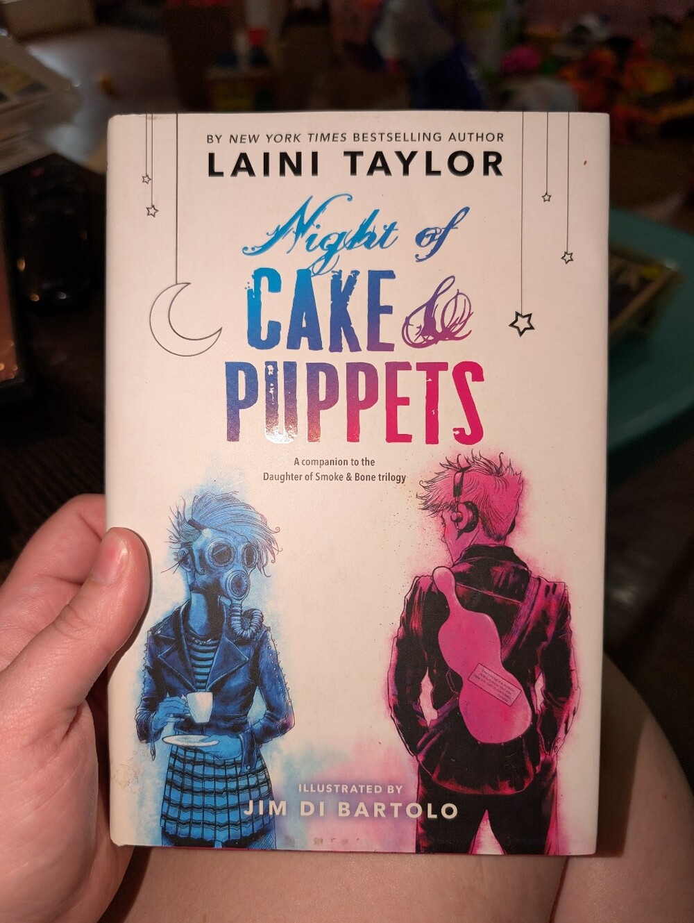 Night of Cake and Puppets by Laini Taylor - White Cover with Blue & Pink Artwork